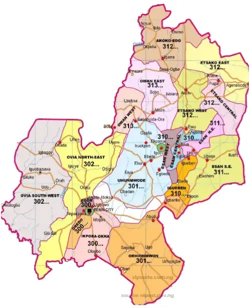 edo state postal code maps